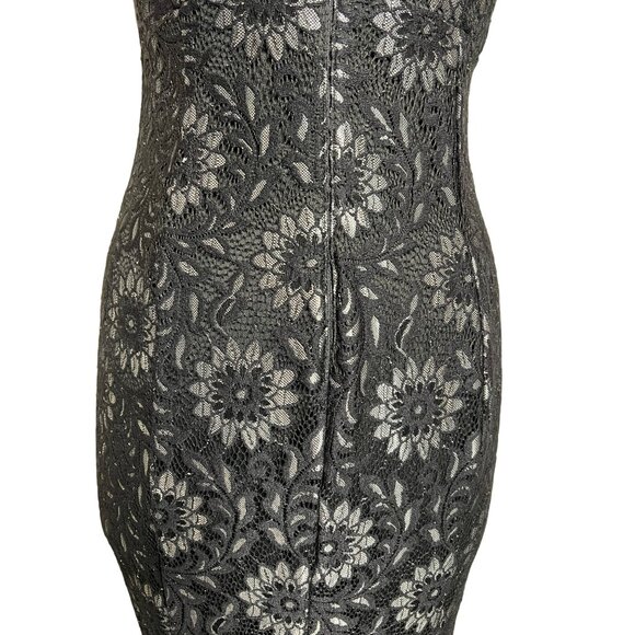 Enfocus Black Silver Maxi Size 8 Floral Lace Sheath Party Evening Goth - Picture 13 of 16
